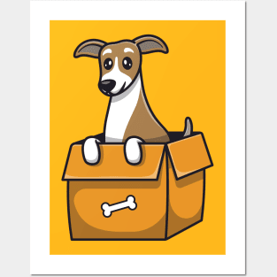 Cute Puppy Playing In Box Posters and Art